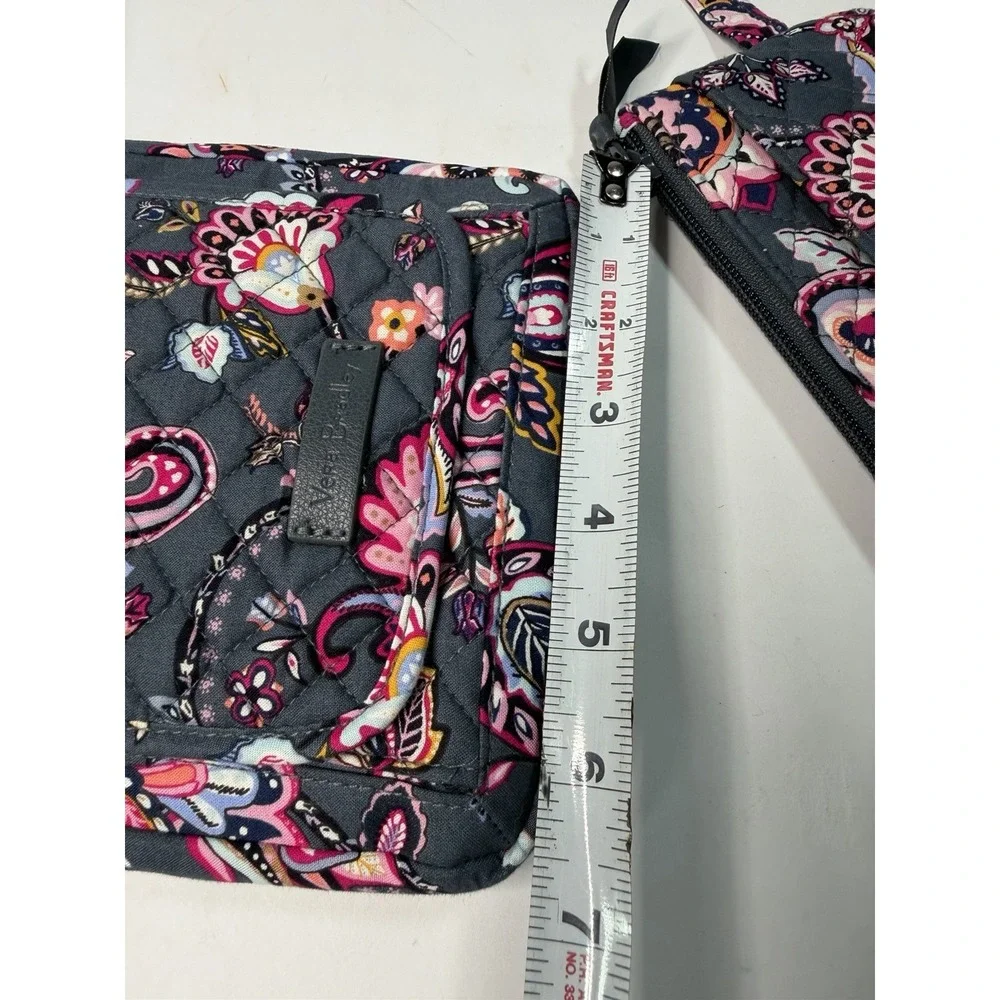 Vera Bradley Quilted Paisley Crossbody Shoulder Bag Gray Pink Floral & Wallet